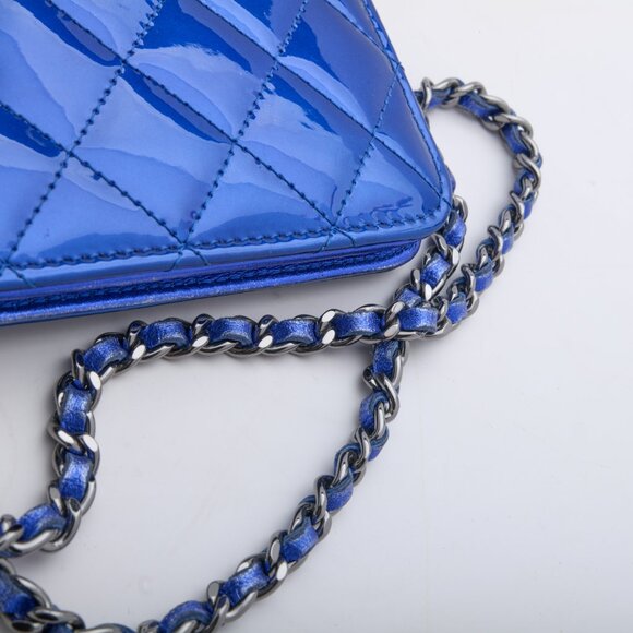 Chanel Bright Blue Boy Patent Leather Wallet On Chain - Picture 14 of 15